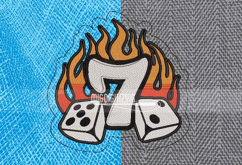 Dice design showing detailed embroidery digitizing
